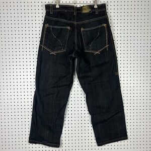 Evolution In Design Black Baggy Jean 34x32 Gold Stitched Y2K Hip Hop Gothic Punk